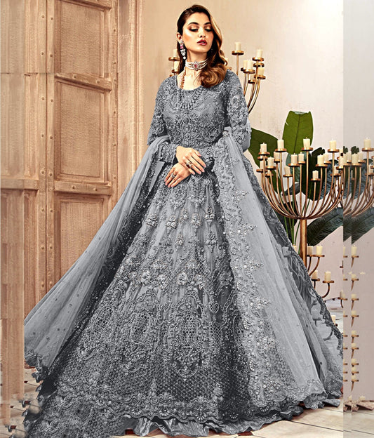 GREY 3D MARIA B  COUTURE - RHH Fabrics