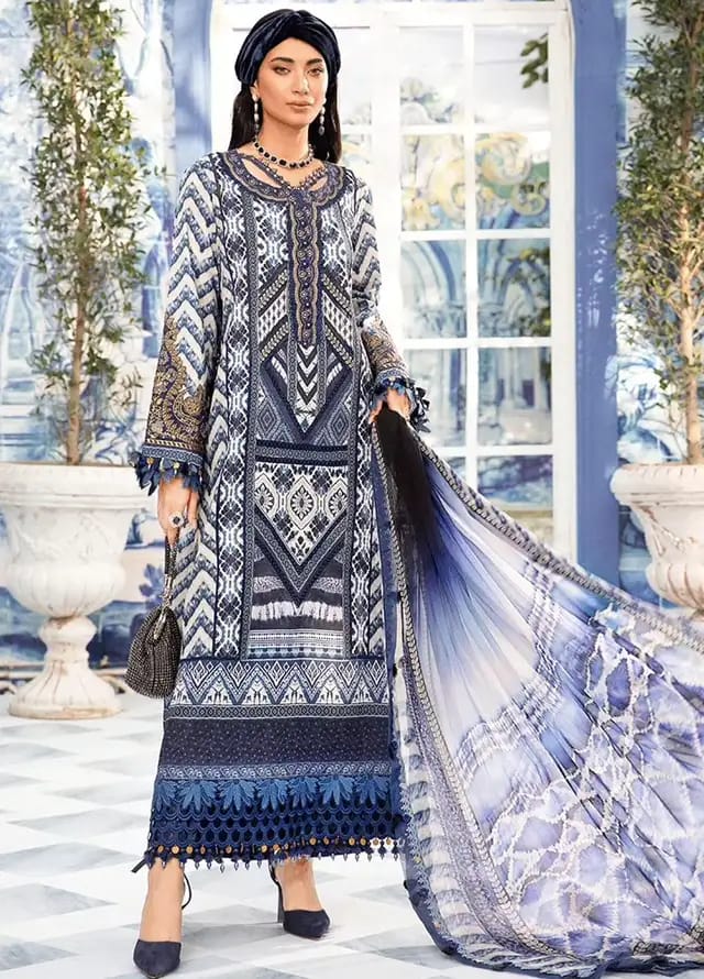 BLUE EMBROIDERED LAWN WITH SHAFOON DUPATTA