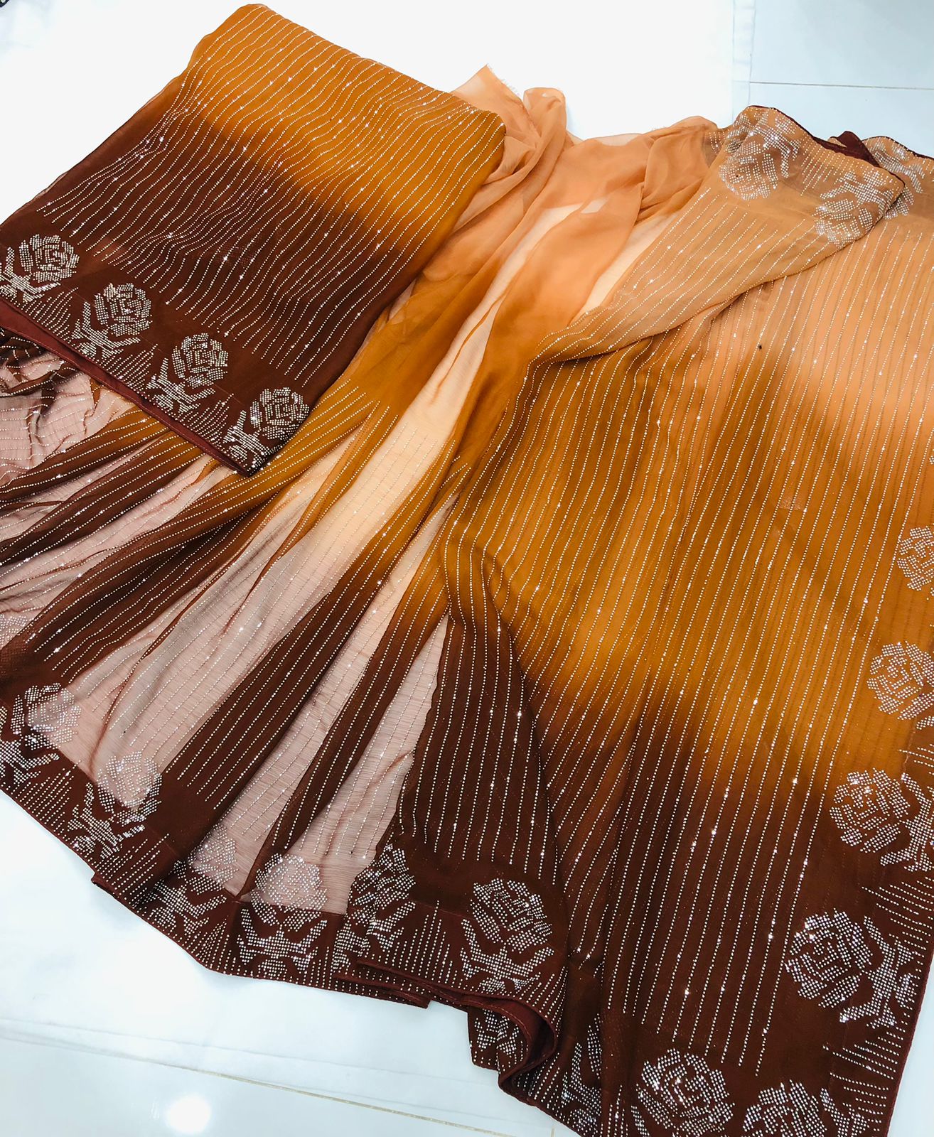 THREE TONE SAREE PEACH