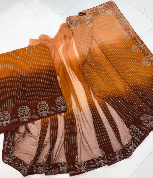 THREE TONE SAREE PEACH